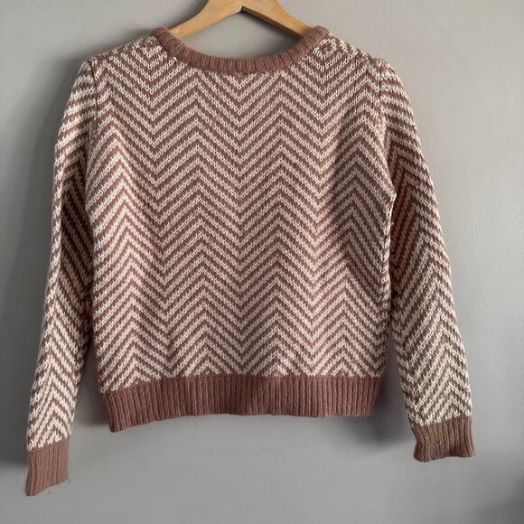 Ganni Candy Floss Wool Angora Tan Beige Chevron Print Crewneck Sweater Anthro XS - Picture 2 of 7